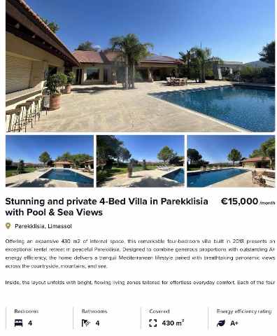 15000 EUR · аренда · house · 4 комнаты · 430 m² · #10225 | MyProperties Cyprus